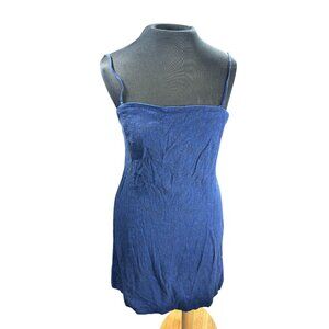 Gap Womens Blue Linen Blend Mini Dress With Spaghetti Straps & Back Zipper - Siz